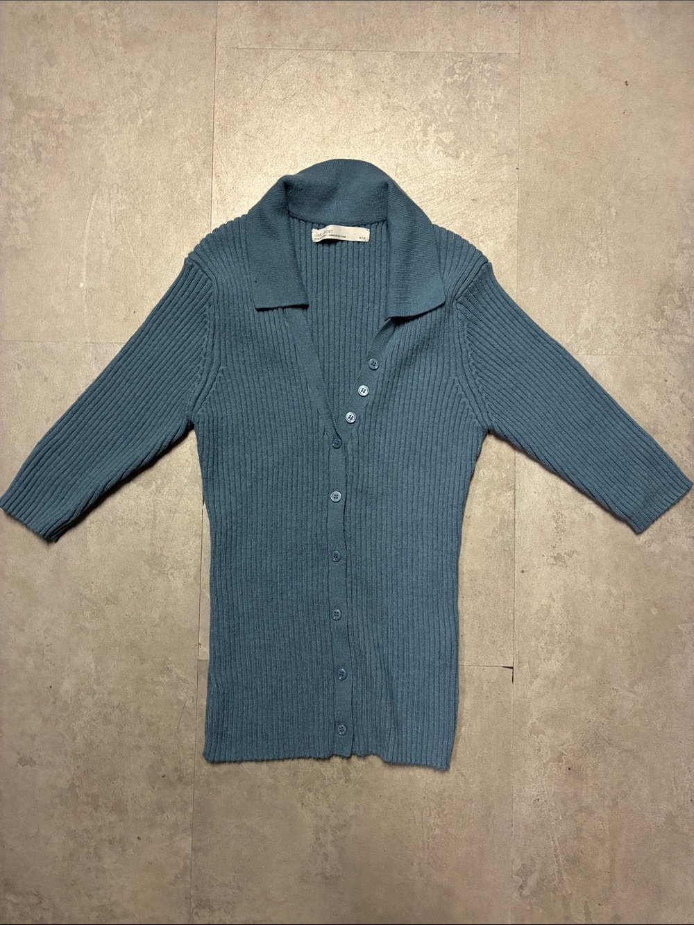 OAK + FORT Ribbed Button-Front Cardigan - Slate Blue